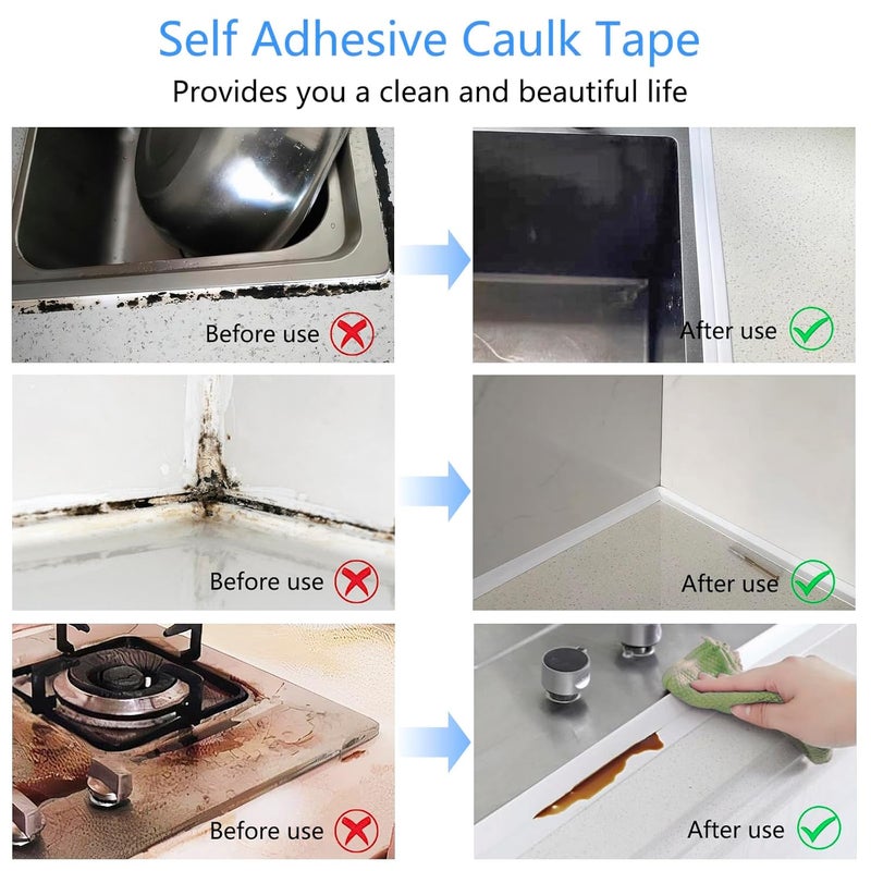 GHAMYEE White Self-Adhesive Waterproof Caulk Tape for Bath & Kitchen - Toilet Sealant, Bathtub Sealing Strip for Bathroom Shower (1.5" x 10.5Ft) - Image 5